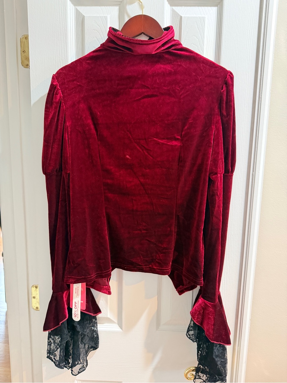 ROMWE Goth Stand Up Collar Burgundy Cutout Blouse w/Flair Sleeves & Lace Trim XL - Picture 10 of 10